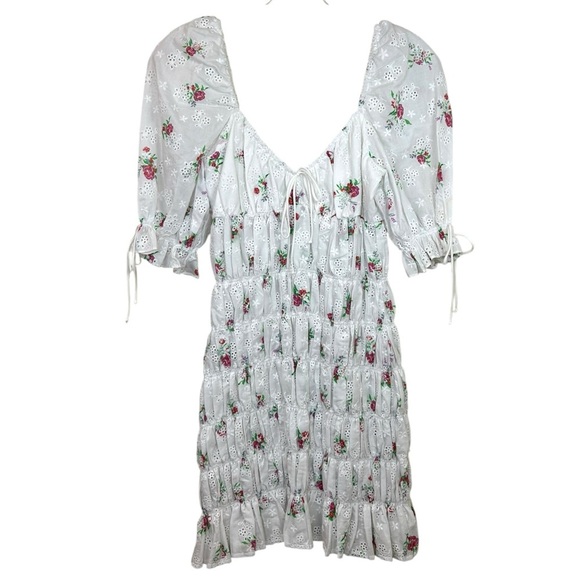 For Love & Lemons - Women’s ‘Tarte’ Eyelet Smocked Mini Dress - White, Small - Picture 3 of 16